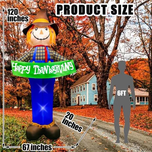 10ft Gaint Inflatable Thanksgiving Scarecrow with Built-in LED - Picture 5 of 7
